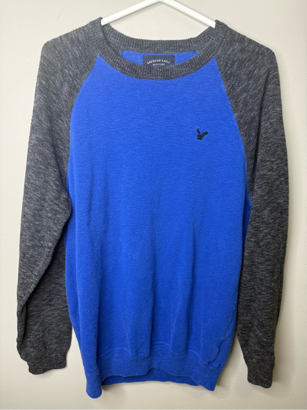 American Eagle Outfitters Blue & Charcoal Raglan Crewneck Sweater Large Tall